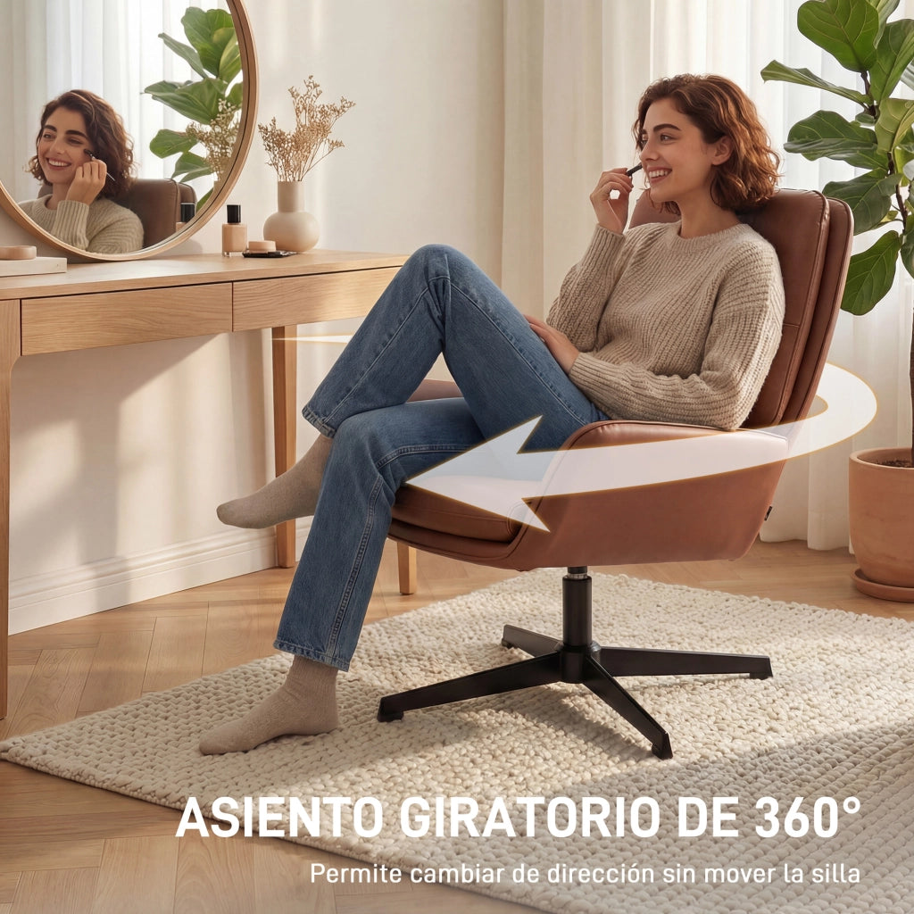Poltrona in similpelle marrone con braccioli e gambe in metallo ¨C Minimal
