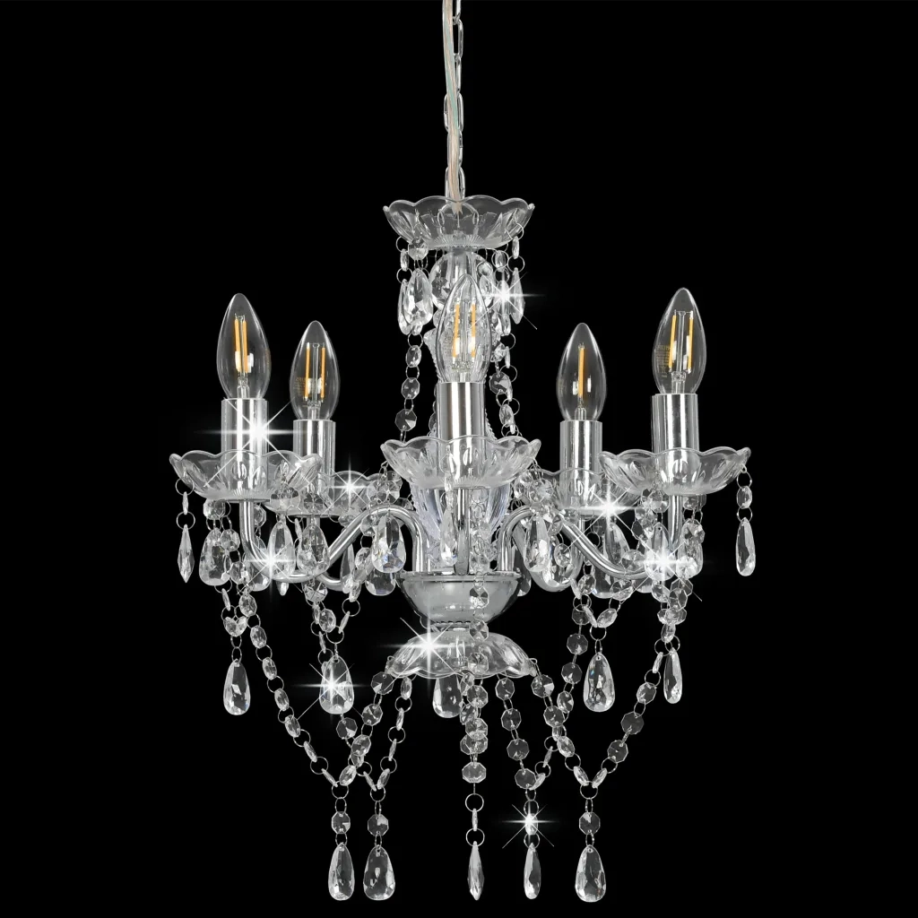 Lampadario con Perline di Cristallo Argento Tondo 5 E14 281601