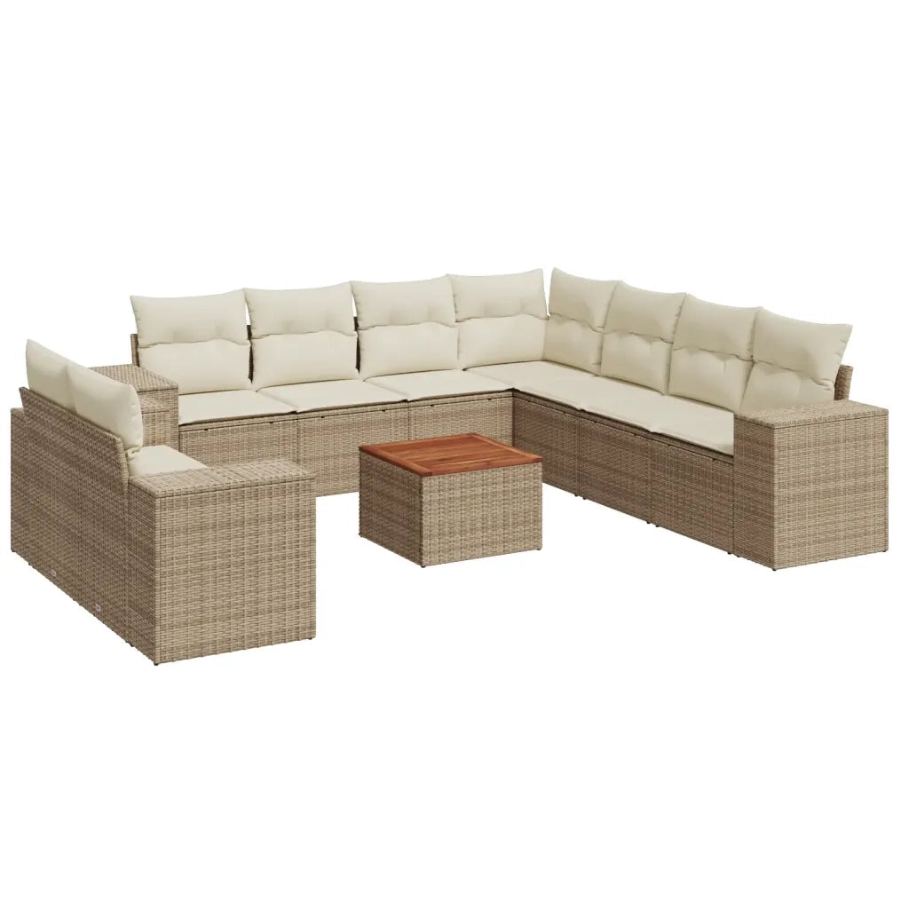 Set Divano da Giardino 10 pz con Cuscini Beige in Polyrattan 3225512