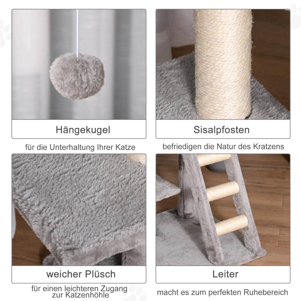 Tiragraffi per Gatti con Piattaforme e Tana ¨C Minimal ¨C Grigio Chiaro 120 cm