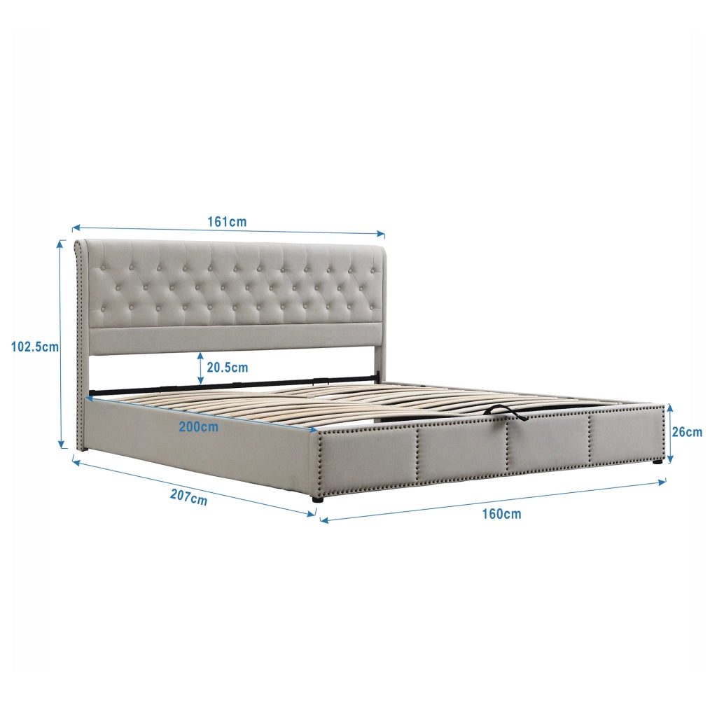 Letto Contenitore Imbottito ¨C MINIMAL ¨C Grigio Chiaro, Idraulico, 160x200