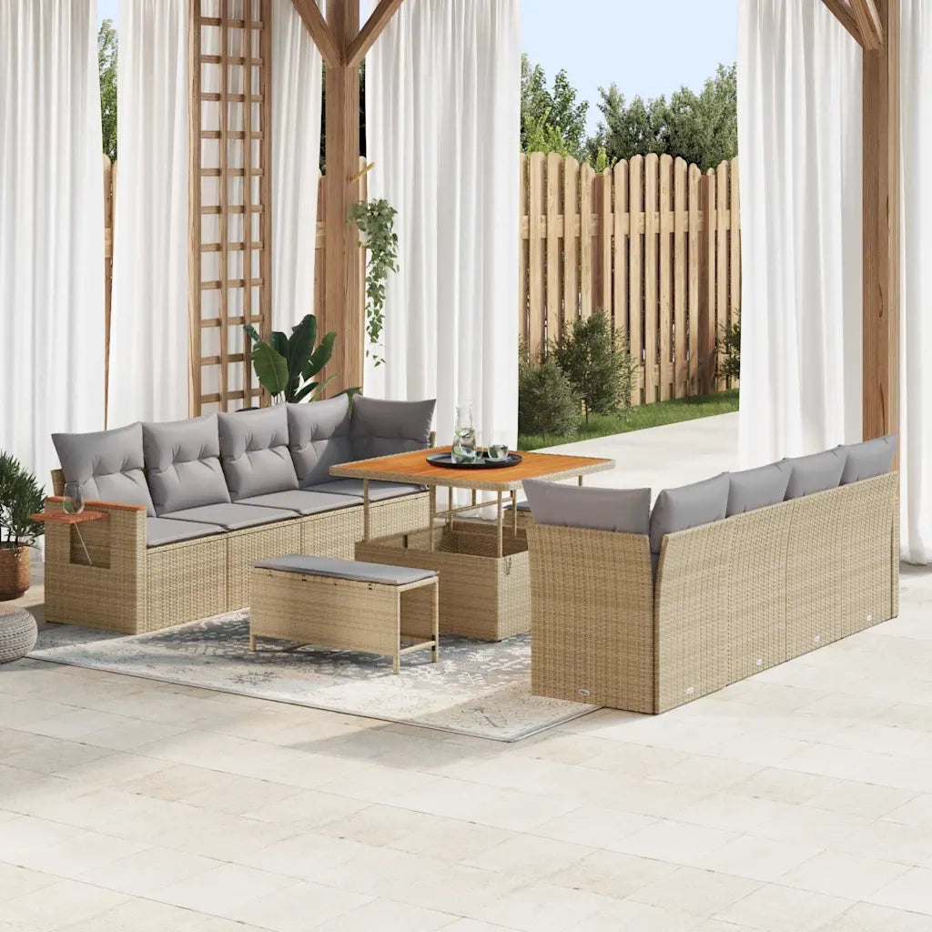 Set Divano da Giardino con cuscino 11 pcs Beige e Grigio Chiaro