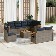 Set Divani da Giardino 9 pz con Cuscini Grigio in Polyrattan