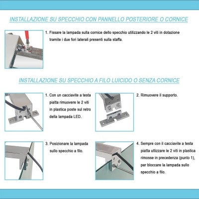 Specchio bagno 50x70 cm reversibile con lampada LED fredda