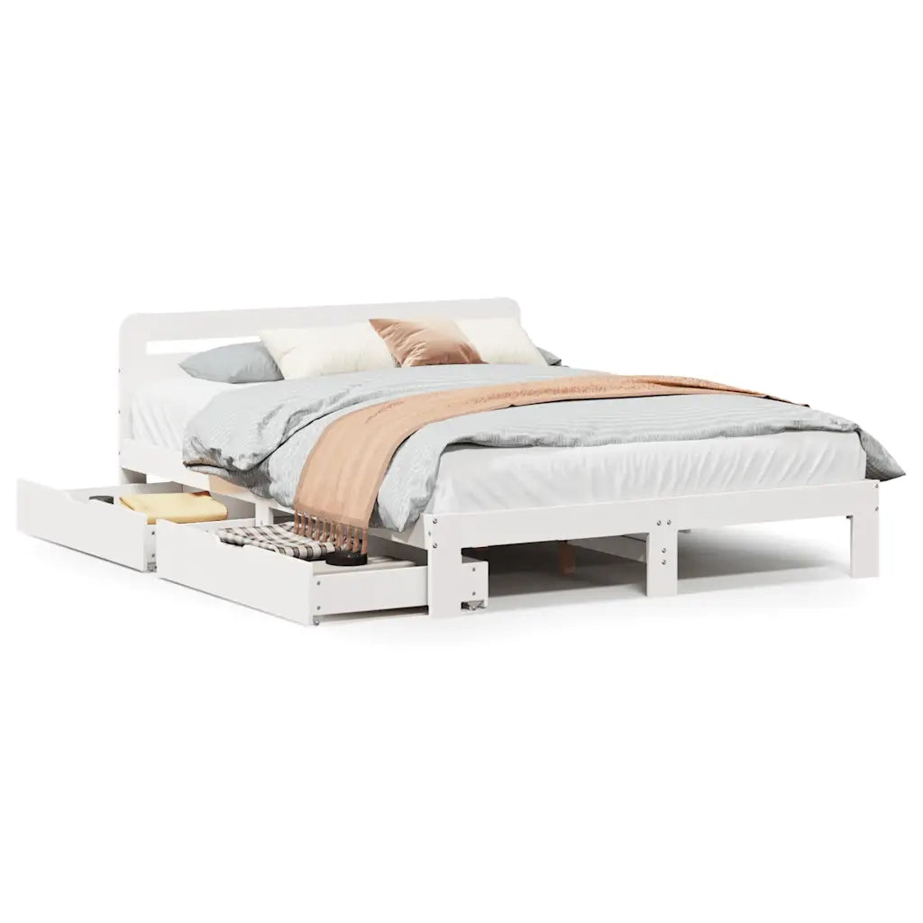 Letto matrimoniale | Letto per adulti | Giroletto senza Materasso Bianco 150x200 cm Legno Massello Pino