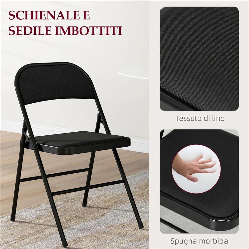SET DI 4 SEDIE PIEGHEVOLI CON SEDUTA IMBOTTITA IN POLIESTERE E STRUTTURA IN ACCIAIO NERO