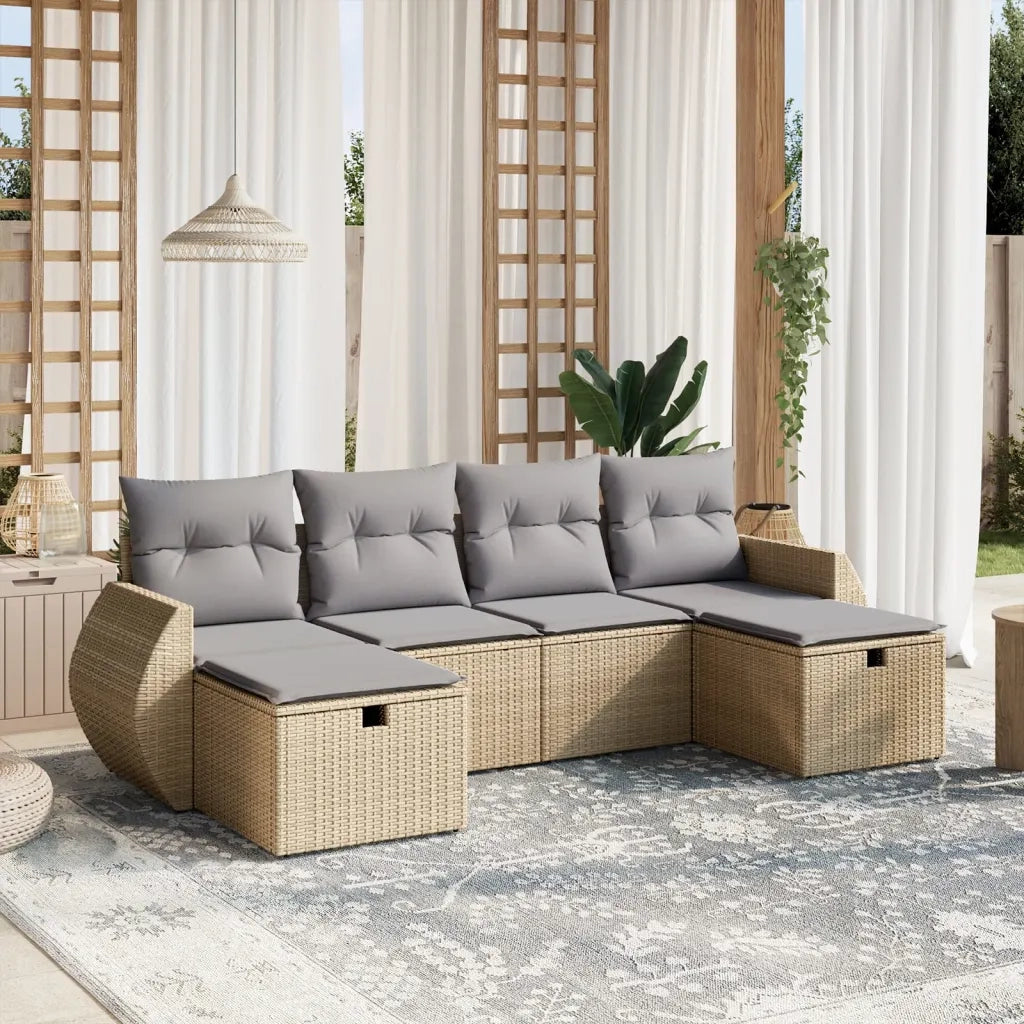 Set Divano da Giardino 6 pz con Cuscini Beige Misto Polyrattan