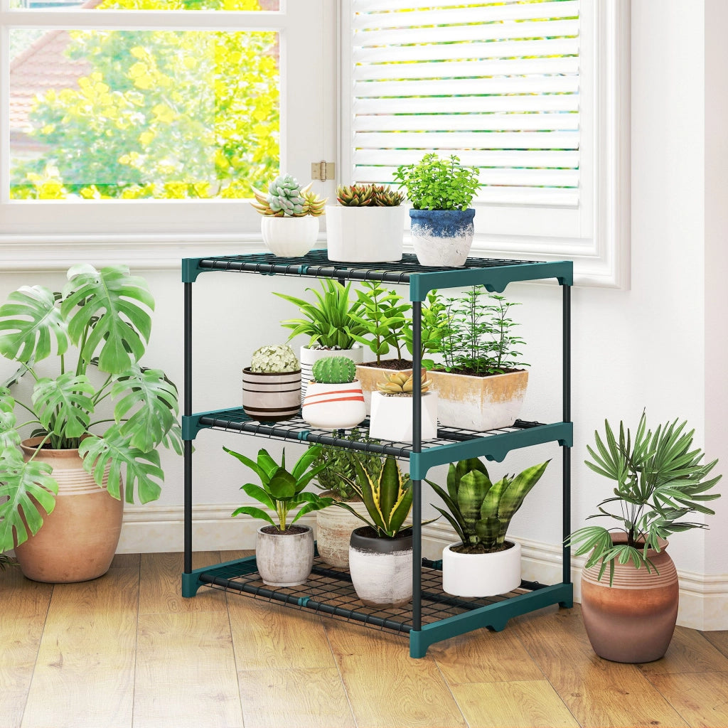 Portapiante 3 Ripiani ¨C Zephmum ¨C Verde Scuro Acciaio 72 cm