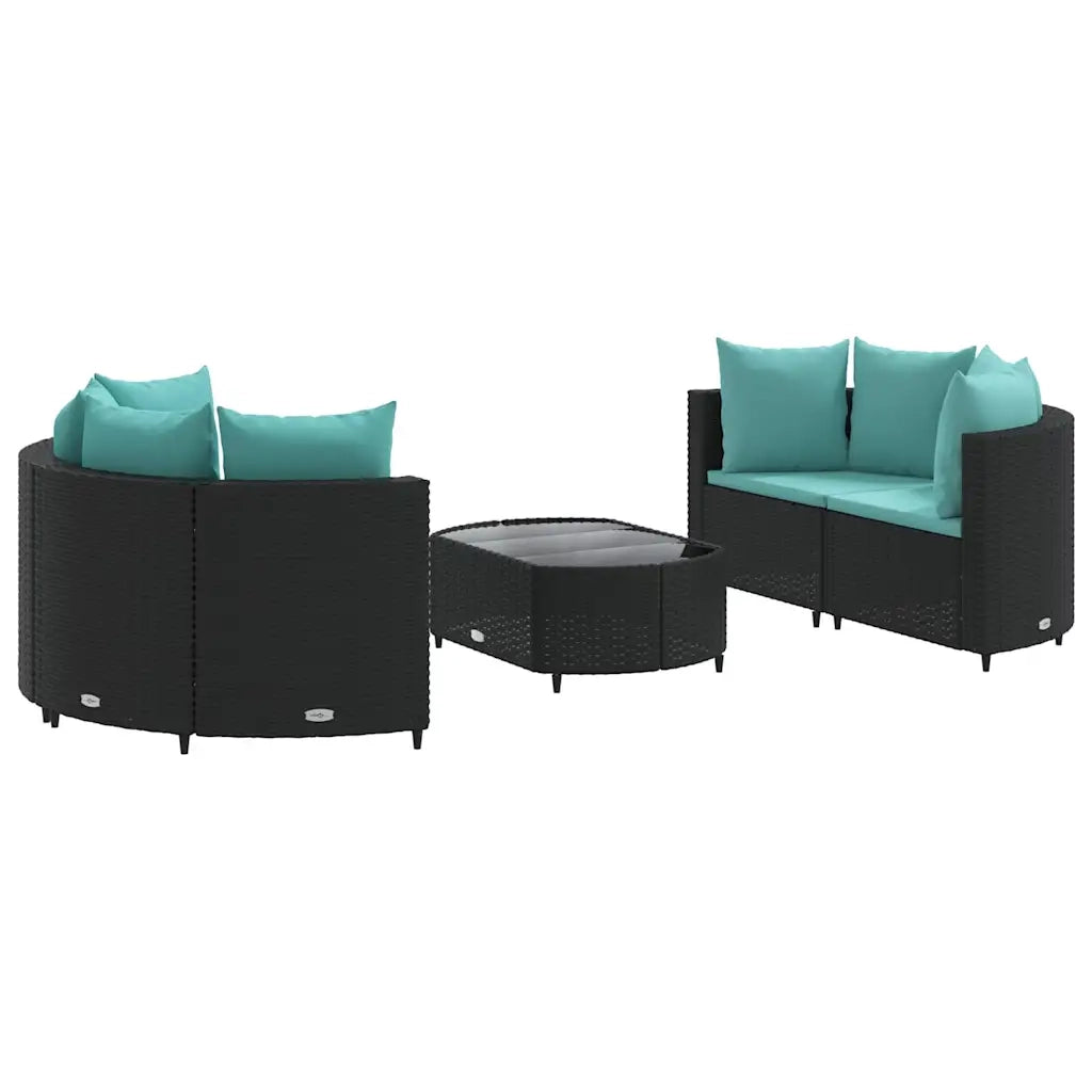 Set Divani da Giardino 5 pz con Cuscini in Polyrattan Nero