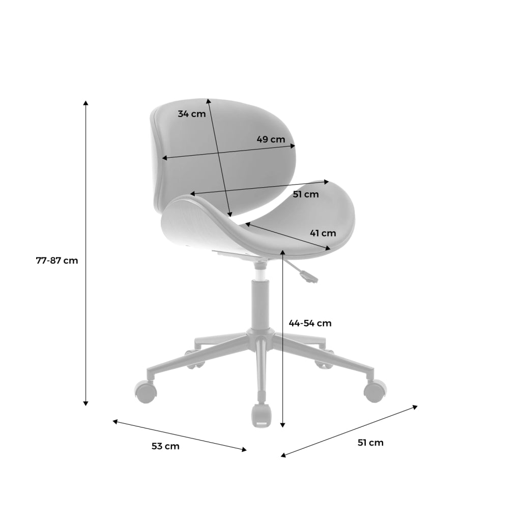 Sedia da ufficio con rotelle, effetto legno curvato e similpelle, nero