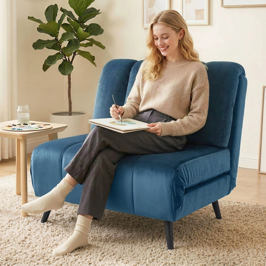 Poltrona Letto Pieghevole Trasformabile con Schienale Regolabile ¨C Minimal ¨C Blu