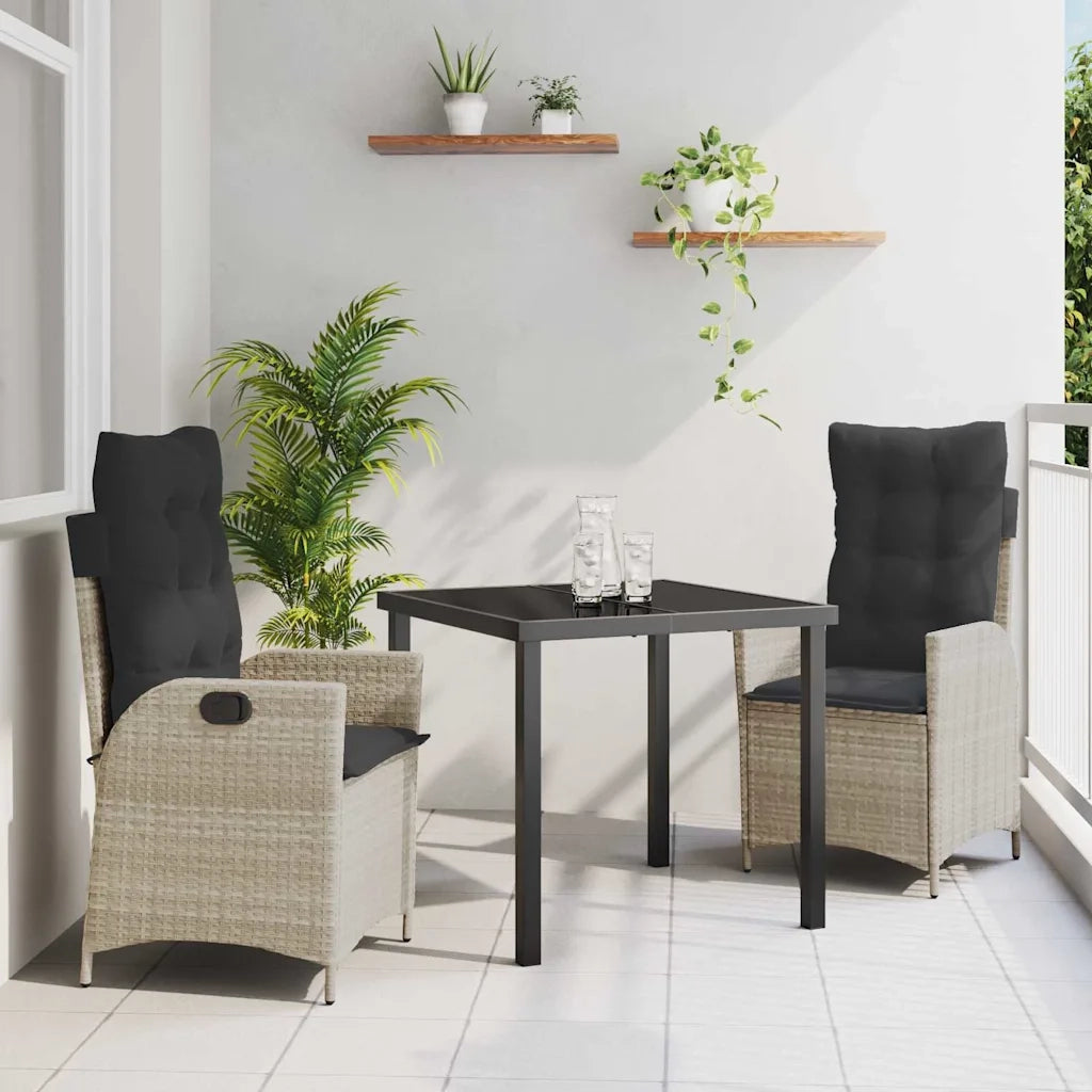 Set da Pranzo per Giardino 3 pcs Grigio chiaro polyrattan