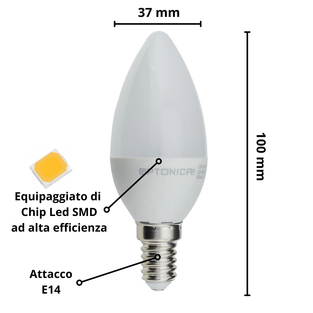 Lampadina led candela e14 8 watt resa 60w risparmio energetico 6000k pezzi 3