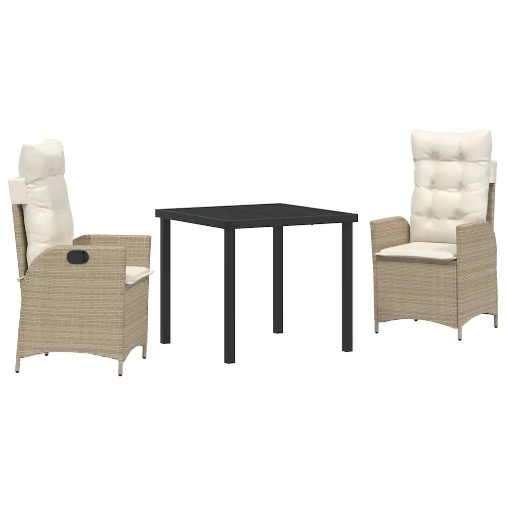 Set da Pranzo per Giardino con cuscino 3 pcs Beige polyrattan