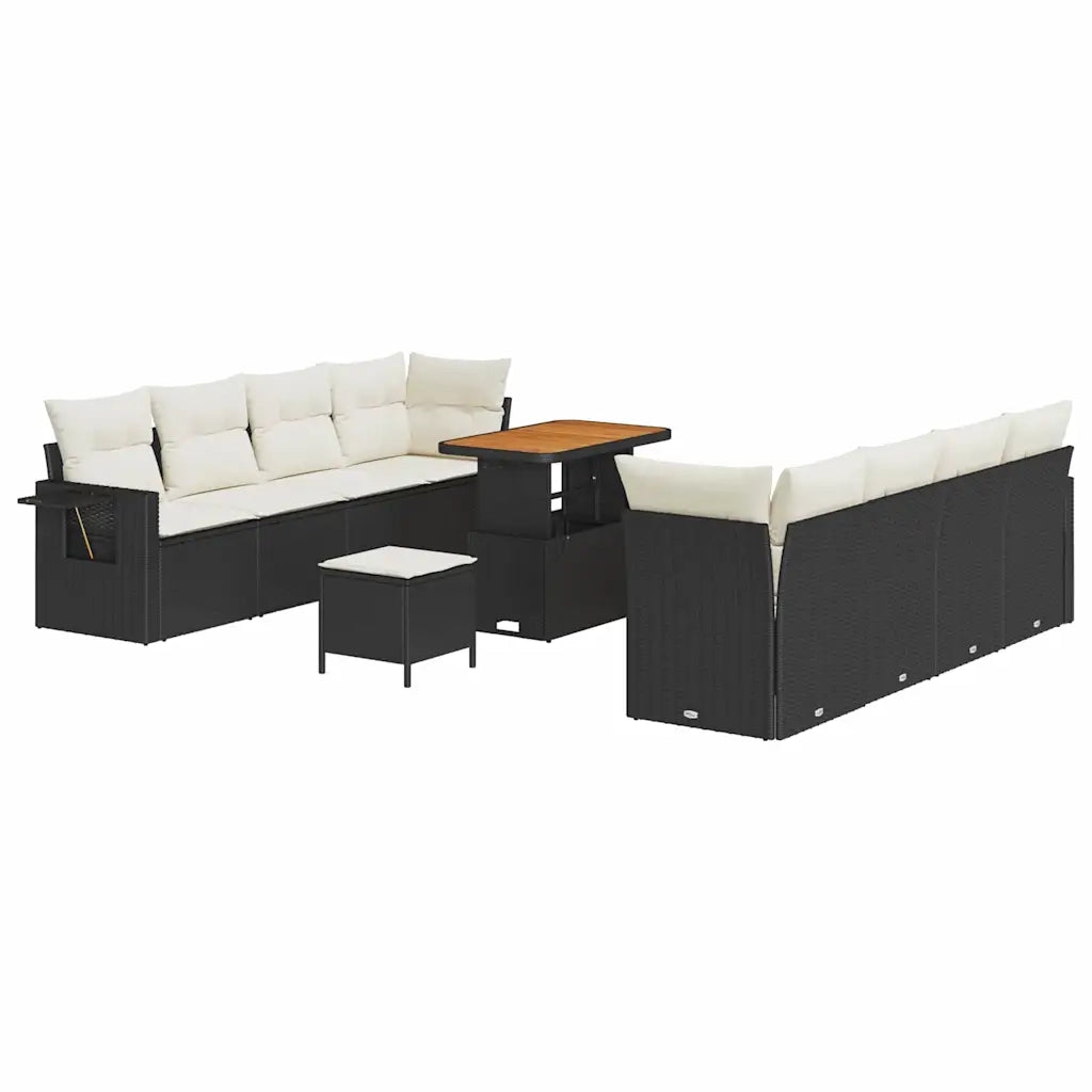 Set Divano da Giardino 11 pcs Nero e Crema polyrattan