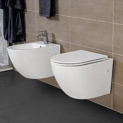 Wc sospeso salvaspazio Rimless in ceramica lucida serie Tokyo