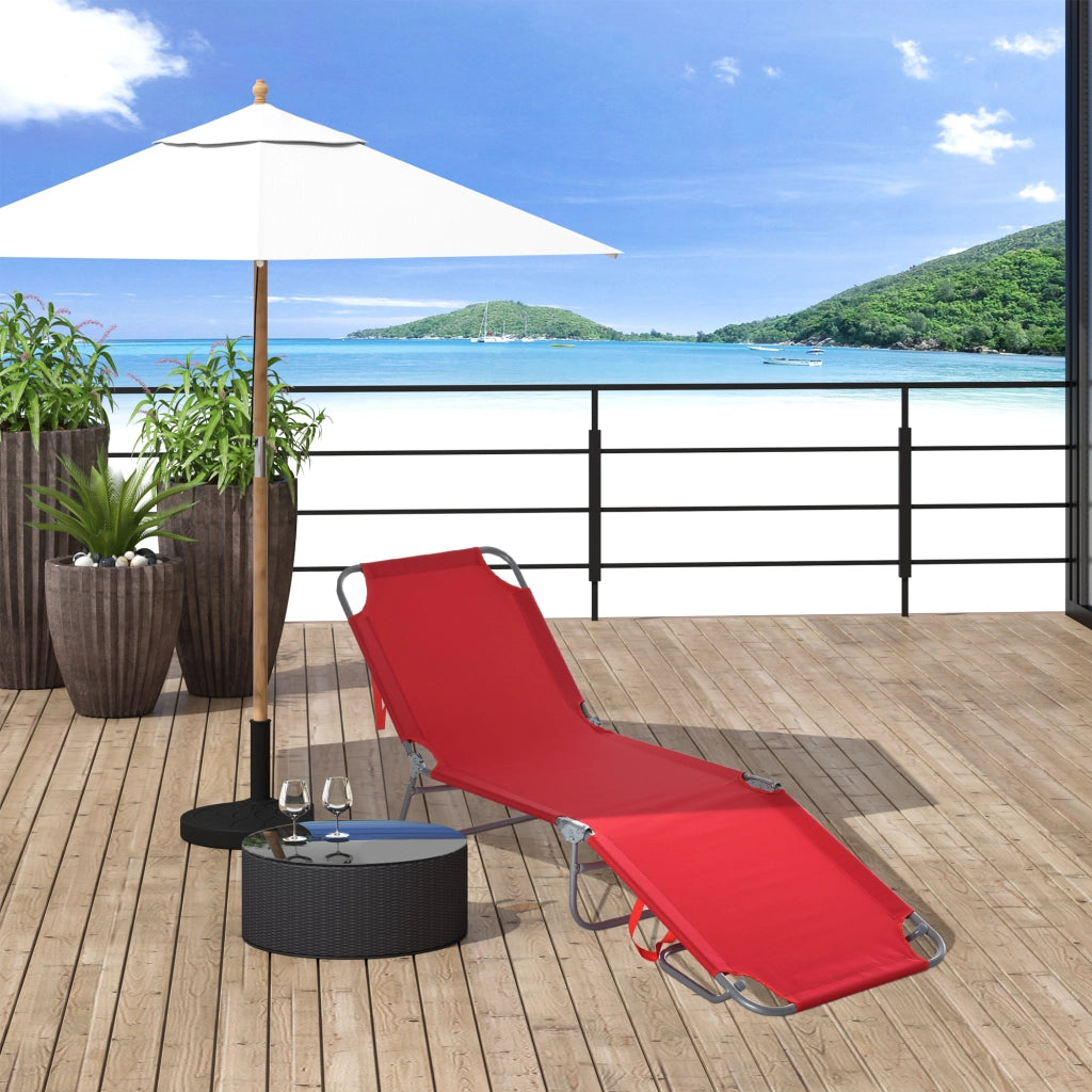 Lettino Prendisole Pieghevole con Schienale Reclinabile su 5 Livelli, 187x55x24cm, Rosso