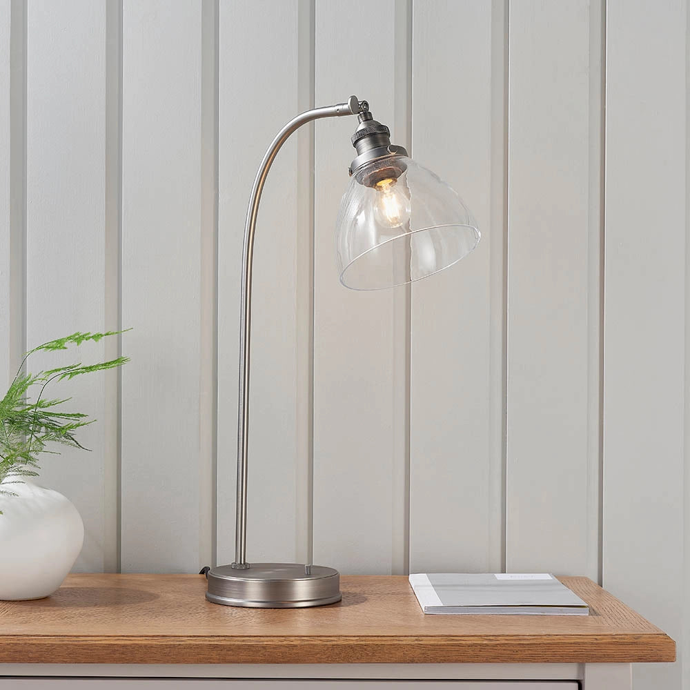 Lampada da scrivania industriale regolabile argento vetro E14