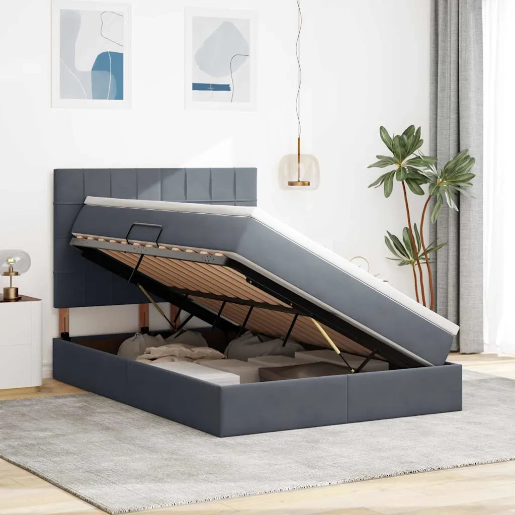 Letto con contenitore e LED Grigio scuro 140 x 200 cm Velluto