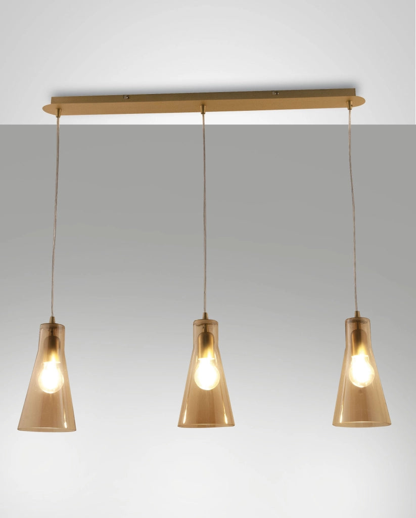Dafne Lampada a Sospensione in Metallo e Vetro Soffiato Colore Ambra 3 Luci E27 40W - Design Elegante per Interni Contemporanei e Raffinati