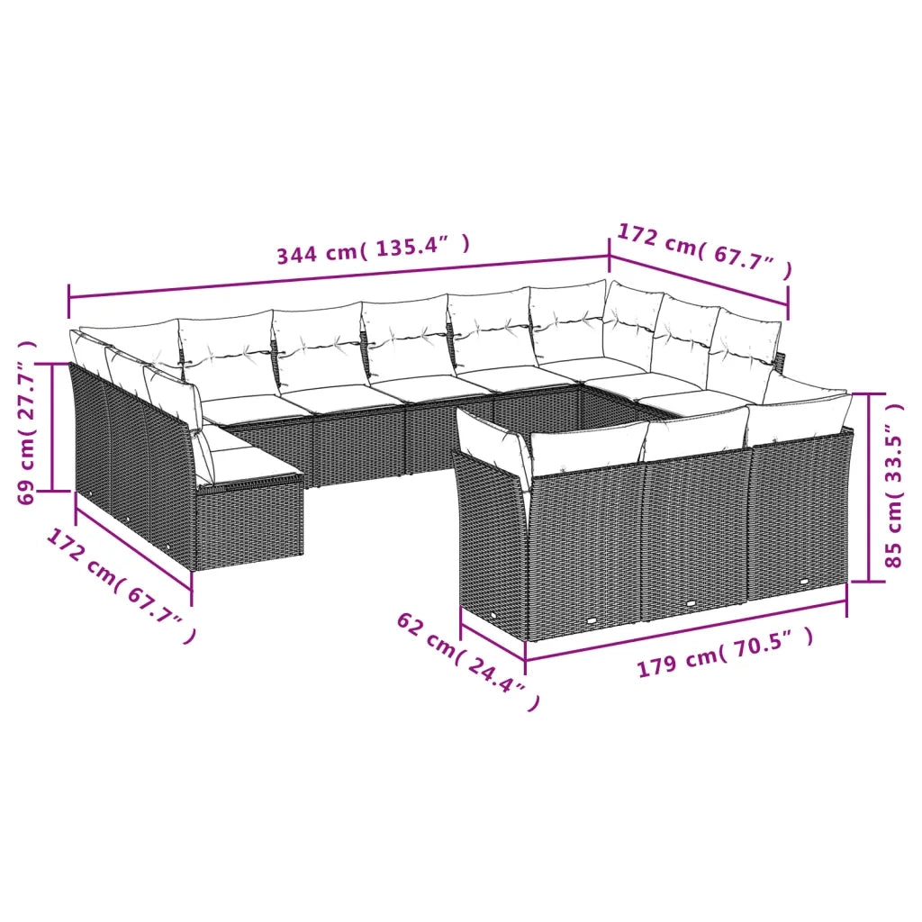 Set Divano da Giardino 13 pz con Cuscini Beige in Polyrattan 3250287