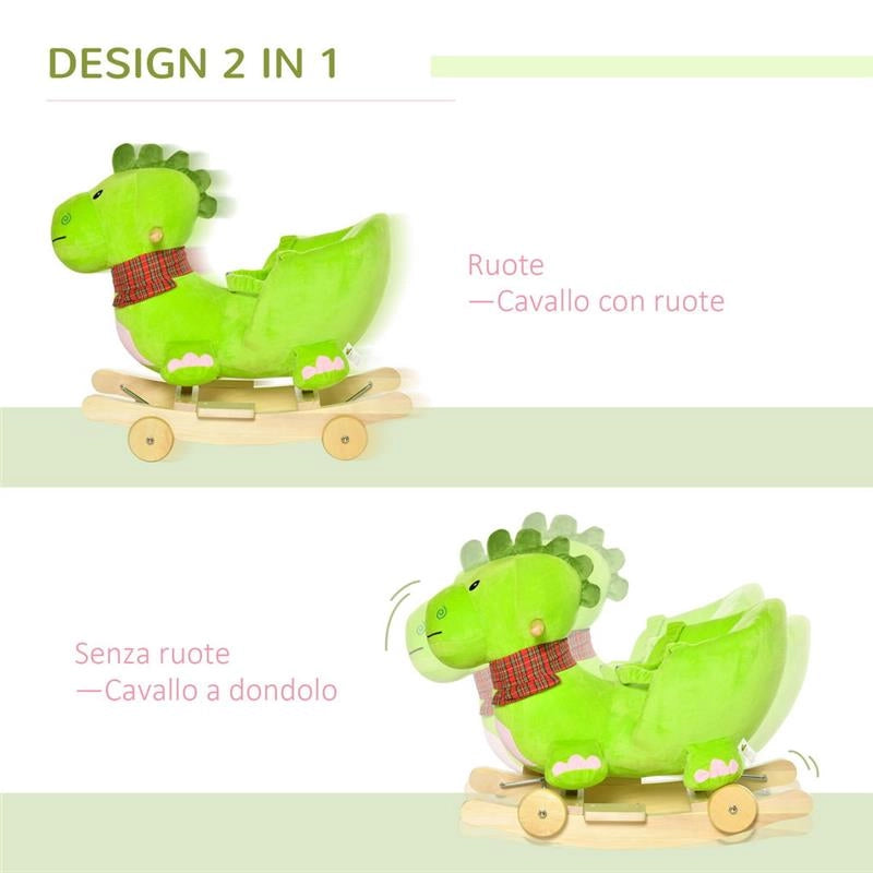 DONDOLO CON RUOTE A FORMA DI DRAGO PER BAMBINI 18-36 MESI VERDE