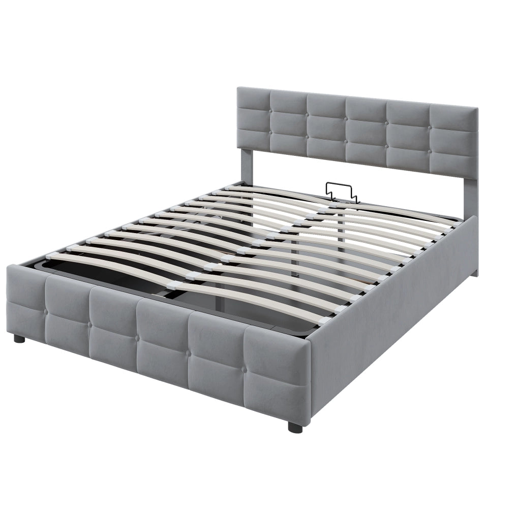 Letto matrimoniale imbottito 180x200 cm con contenitore idraulico; velluto grigio