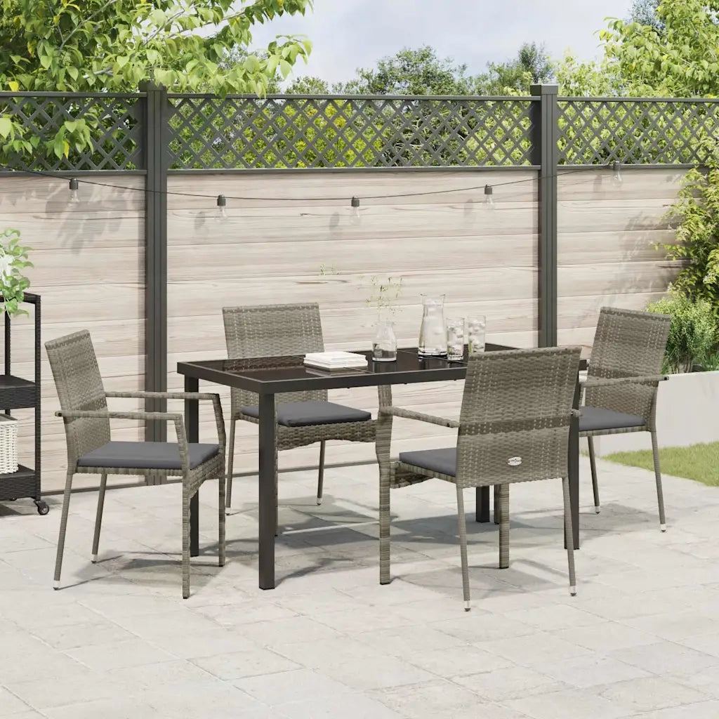 Set da Pranzo per Giardino con cuscino 5 pcs Grigio polyrattan 3380094