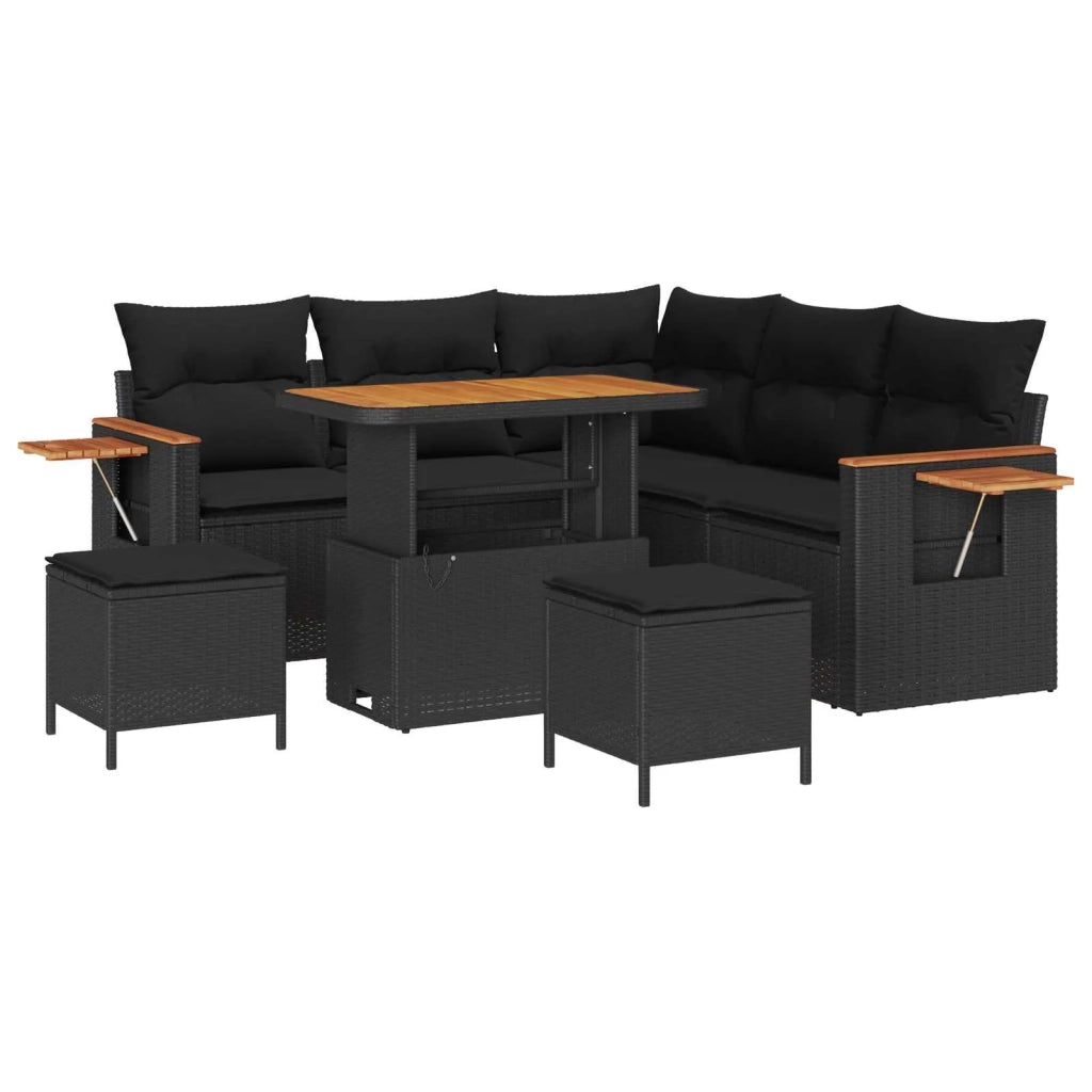 Set Divano da Giardino con cuscino 9 pcs Nero polyrattan 3365124