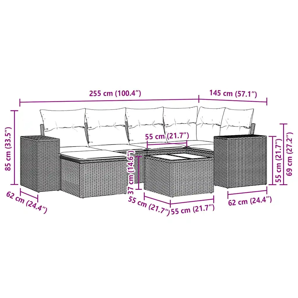 Set Divani da Giardino 7pz con Cuscini Grigio Chiaro Polyrattan 3255209