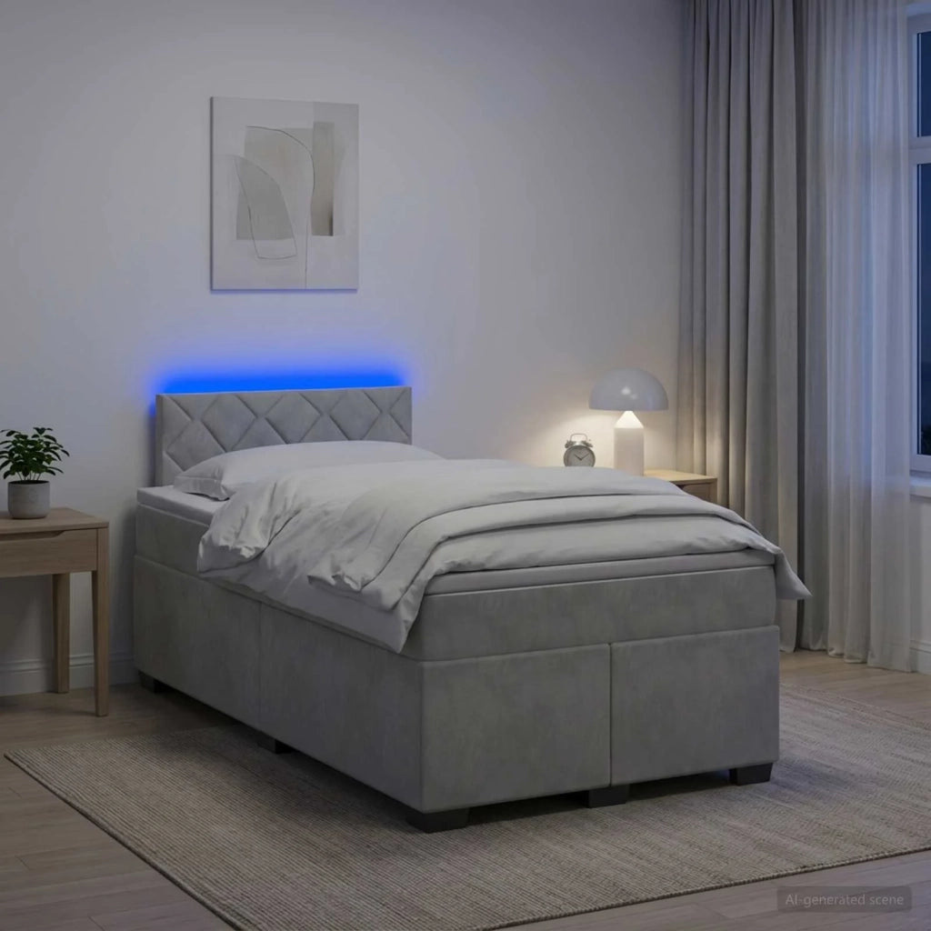 Letto con Box Spring, Materasso e LED Grigio Chiaro Velluto 3452144