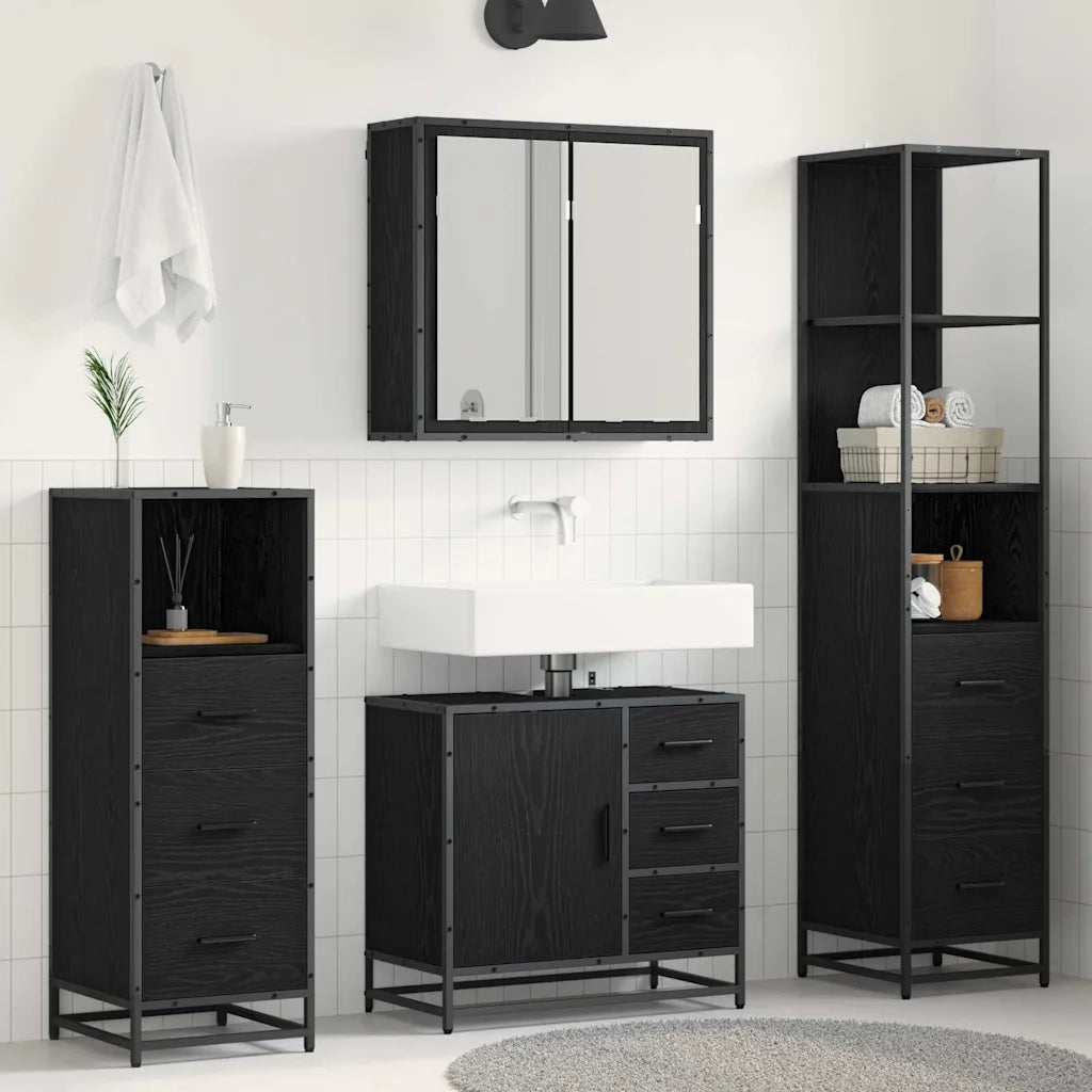 Set di mobili per il bagno 4 pcs Rovere Nero Legno multistrato 3402331