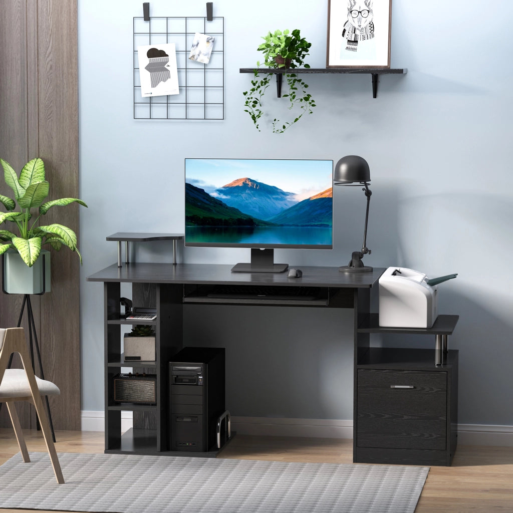 Scrivania per Computer con Cassetti e Ripiani ¨C Xylo ¨C Legno Nero 152x60x88cm