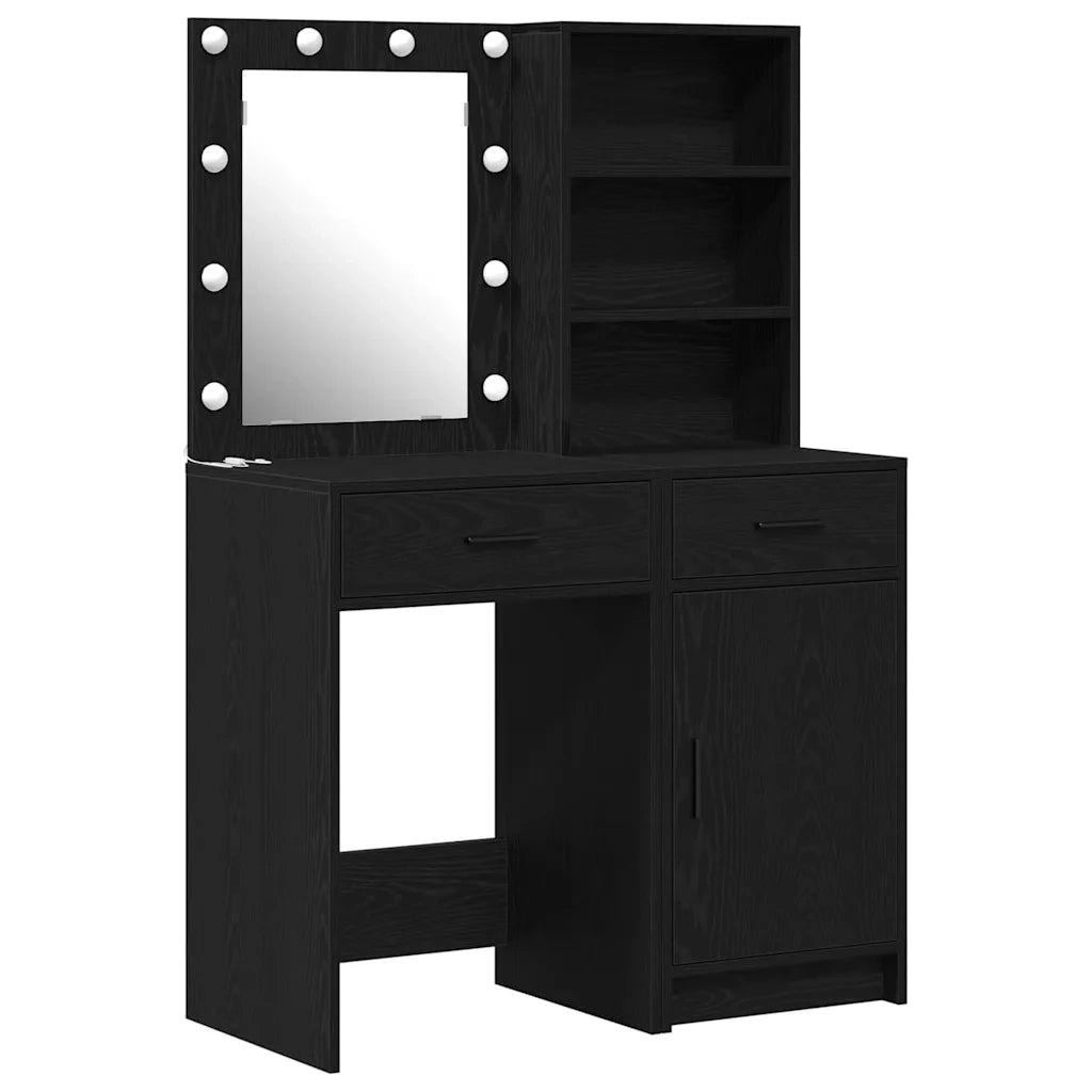 Set da tavolo da trucco con LED con cassetto 2 pcs Rovere Nero 3334273