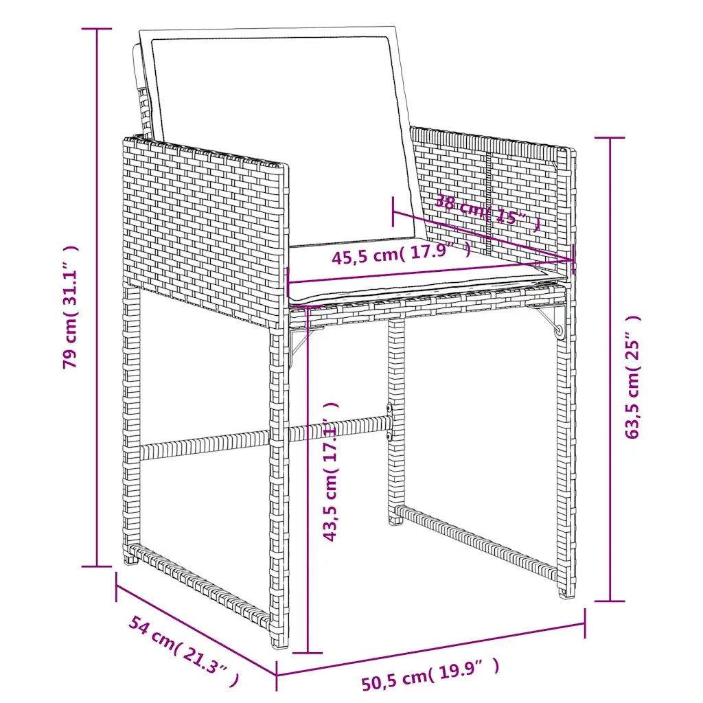 Set da Pranzo da Giardino 15 pz con Cuscini Nero in Polyrattan 3278186