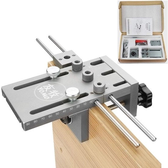 Set 3-in-1 per Trapano - 6/8/10mm Guanti per Trapano - Cassetta in Alluminio - Regolabile - Alta Precisione - Attrezzo Duraturo - Guida per Trapano