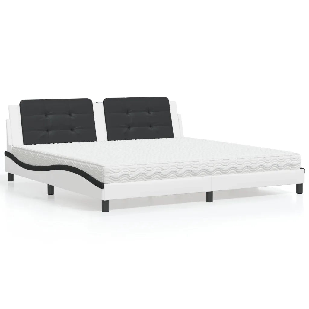 Letto con Materasso Zadar Bianco e Nero 200x200cm in Similpelle