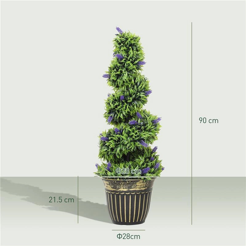 SET 2 PIANTE ARTIFICIALE A SPIRALE IN PE DA 90 CM CON VASO INCLUSO, VERDE E BLU
