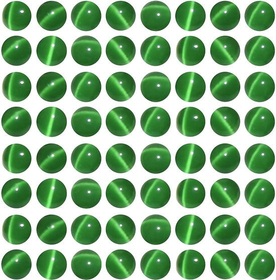 MJDCB 35 pezzi di perle a forma di occhio di gatto verde scuro, 10 mm di diametro, cristalli rotondi liberi da utilizzare per la creazione di gioielli, bracciali, collane, orecchini e accessori.