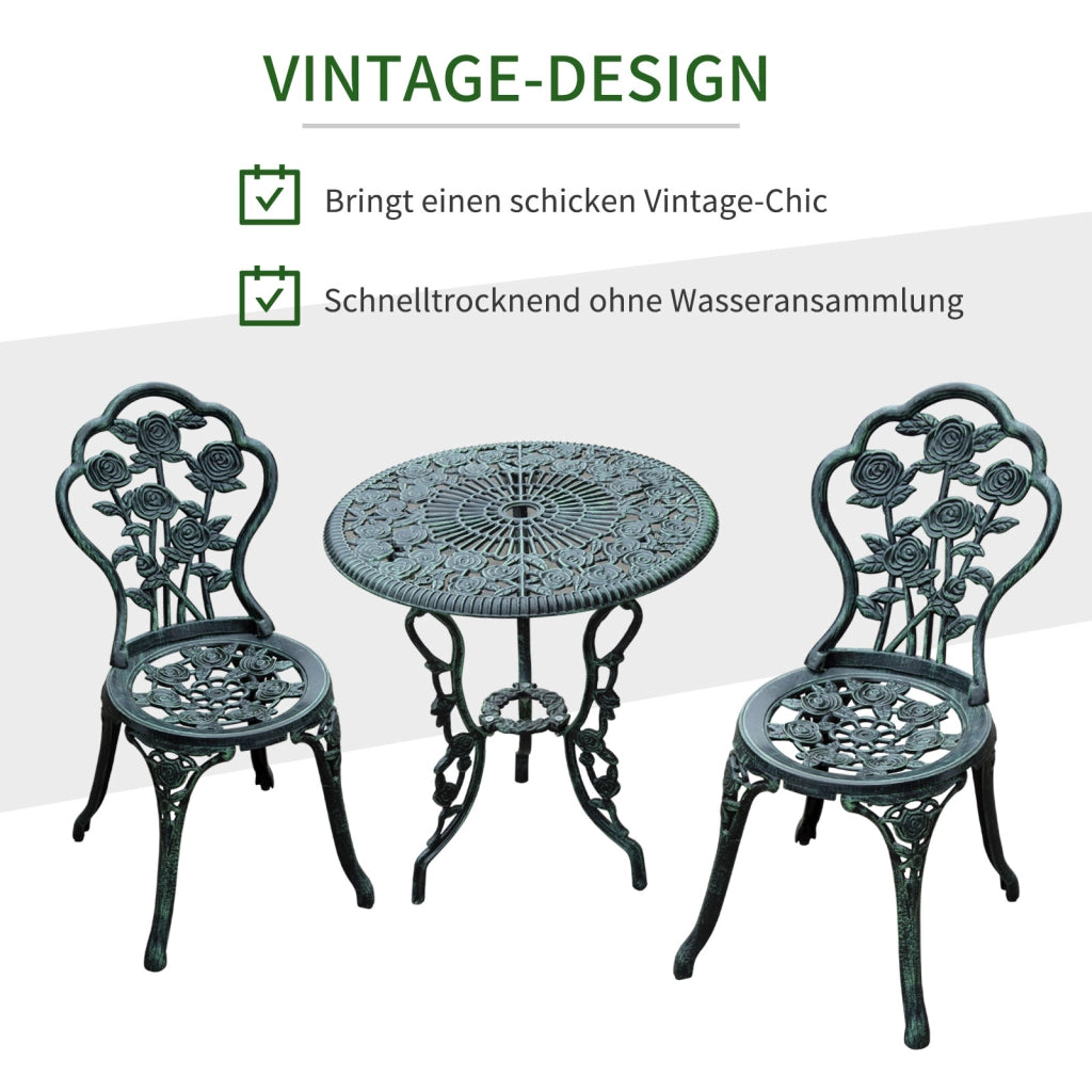 Set Bistro: 3 pezzi. Jardin Vert mobili da giardino antichi in alluminio fuso per balcone e terrazza