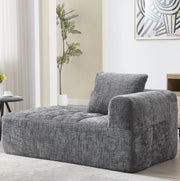 Divano chaise longue 158x90x60 cm con tasche laterali e cuscino in chenille grigio