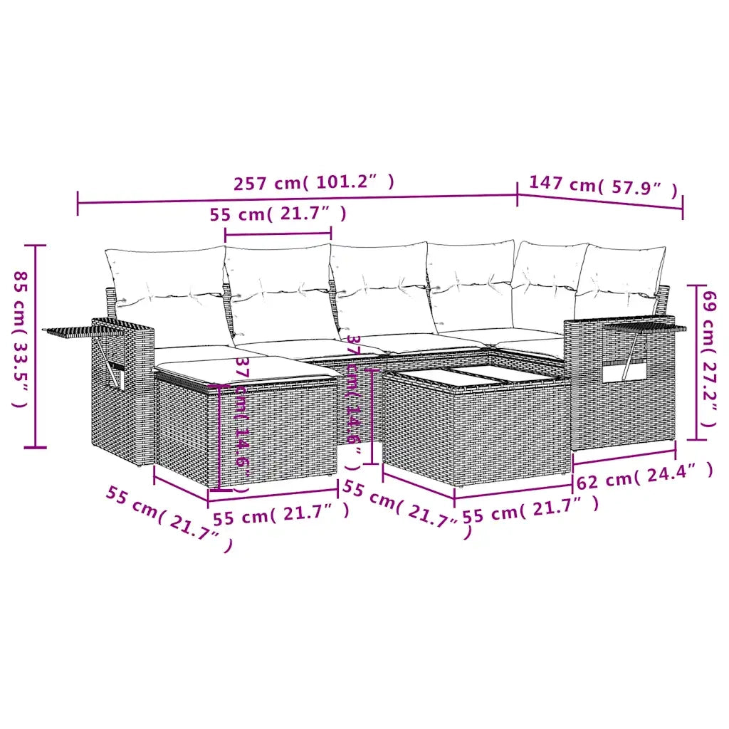Set Divani da Giardino 7pz con Cuscini Grigio Chiaro Polyrattan 3220471