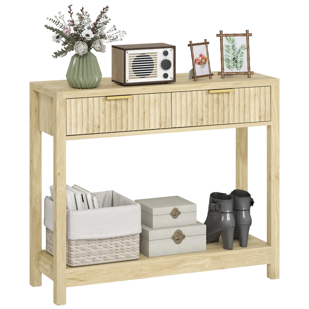 Console con 2 cassetti e ripiano ¨C zephmum ¨C legno naturale 90 cm