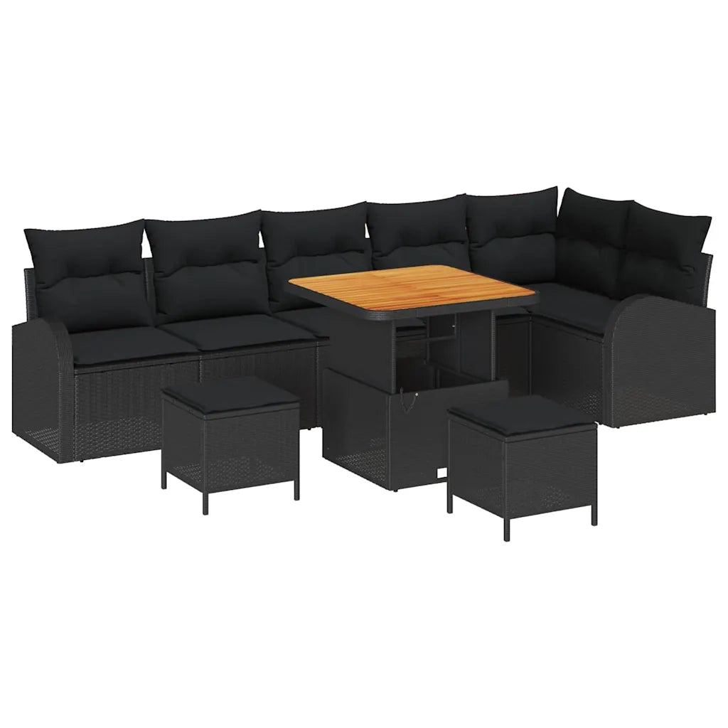 Set Divano da Giardino con cuscino con archiviazione 9 pcs Nero