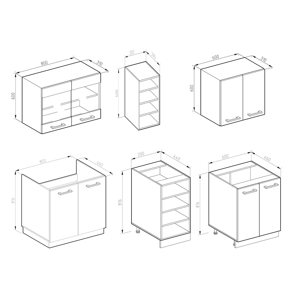 Vicco Cucina completa Bianco lucido/antracite 160 cm , PL Marmo