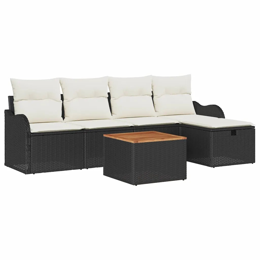 Set Divano da Giardino con cuscino 6 pcs Nero polyrattan 3359474