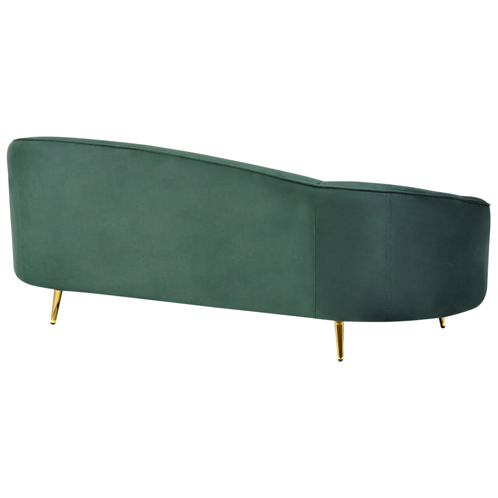 Divano velluto verde smeraldo curvo stile retrò a 2 posti gambe metallo dorato