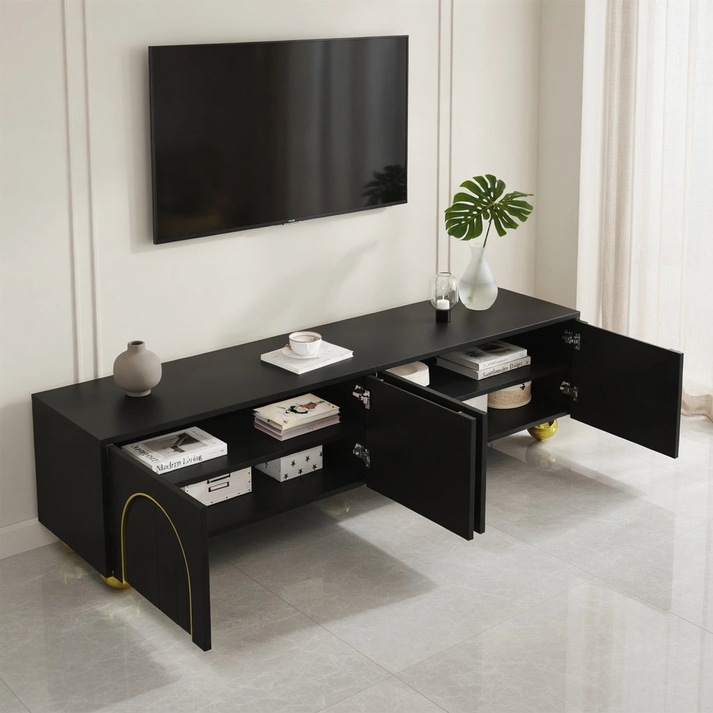 Cassettiera TV nera in truciolato; lunghezza 170 cm