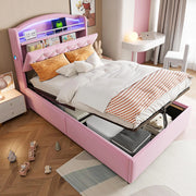Letto bambino-Xylo-90x200 cm-LED, USB, spazio idraulico, velluto rosa