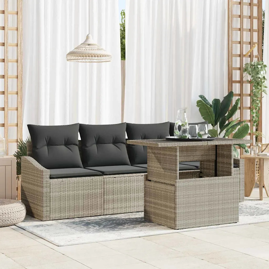 Set Divano da Giardino 5 pcs Grigio chiaro polyrattan